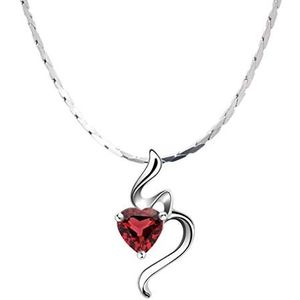 Sterling zilveren ketting liefde hart hanger ketting gemaakt met granaat sieraden cadeaus voor vrouwen, zilveren ketting 18""/16"" damesketting (40,0 centimeter B) Gelukkig huis