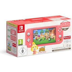 Nintendo Switch Lite Animal Crossing: New Horizons Isabelle Aloha Edition (Koraal) met vooraf geïnstalleerd spel en 12 maanden abonnement Switch Online