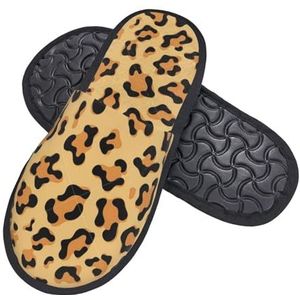 408 Hotel Slippers, Leopard Spots Grafische Heren Slippers Polyester Slipper Pluche Voering Huis Slippers Voor Spa Outdoor Indoor, Harige pantoffels 2168, 37.5/39 EU