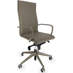 OFF LINE Directeursstoel van kunstleer met armleuningen van gelakt staal en rubberen wielen, 70 x 70 x 120 cm (beige-beige, hoge rugleuning)