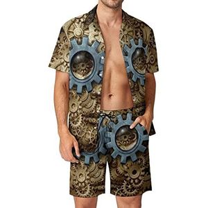 Steampunk menselijk hoofd en uitrusting Hawaiiaanse bijpassende set 2-delige outfits button down shirts en shorts voor strandvakantie
