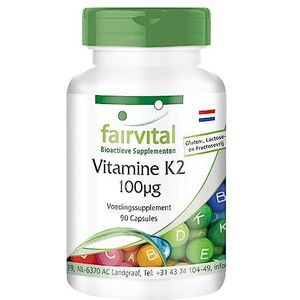Fairvital | Vitamine K2 MK-7-100µg (mcg) per capsule - menaquinon MK-7 (menachinon) - natuurlijk en gefermenteerd van natto - VEGAN - 90 capsules