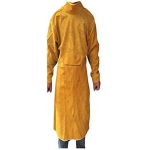 Lederen lasser laskleding vlam vertragende algehele siam laskleppen lassen schort vloeistof metaal beschermingspak(Yellow stand collar,L)