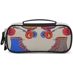 DWTJKMS Retro Kleurrijke Rolschaatsen Lederen Make-up Tas Draagbare Kleine Cosmetische Organizer Waterdichte Toilettas Borstels Potloden En Reizen Make Up Accessoires