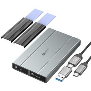 Dual NVMe behuizing, 10 Gbps Aluminium M.2 NVMe SSD behuizing compatibel met M.2 PCIe NVMe M-Key/B+M Key 2280/2260/2242/2230 SSD. Ondersteunt UASP Trim, ondersteunt tot 2 x 4 TB SSD, zonder