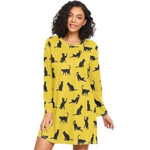 LI ZHI XIN Nachthemd voor dames, lange mouwen, nachthemd, nachthemden, slaapkleding, ronde hals, losse grote maten, nachtkleding, XXXL, schattig kattenpatroon, Meerkleurig, S