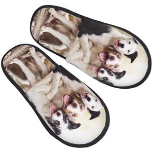 ZaKhs Leuke hondenprint Vrouwen Slippers Antislip Fuzzy Slippers Leuke Huis Slippers Voor Indoor Outdoor, Zwart, Large Wide