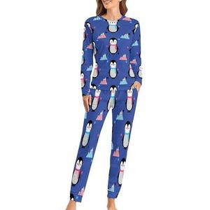 Pinguïn Sjaal Zachte Dames Pyjama Lange Mouw Warm Fit Pyjama Loungewear Sets met Zakken L