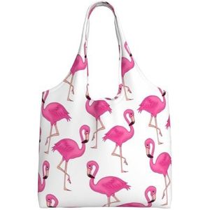 XIAOYANS Roze Flamingo Extra Grote Capaciteit Schoudercanvas Tas Voor Winkelen Reizen Dagelijks Gebruik, Zwart, Eén maat