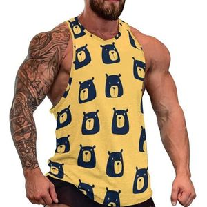 Bear on Yellow heren tanktop grafische mouwloze bodybuilding T-shirts casual strand T-shirt grappige sportschool spier