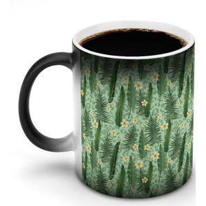 Groene Huid En Tropische Bladeren Warmte Veranderende Koffiemok Keramische Warmtegevoelige Magische Grappige Gift voor Vrouwen Mannen 12oz