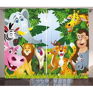 ABAKUHAUS Kinderkamer Gordijnen, Safari Jungle Funny, Woonkamer Slaapkamer Raamgordijnen 2-delige set, 280 x 225 cm, Veelkleurig