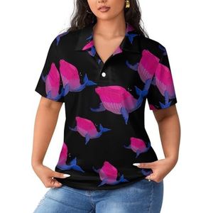 Cartoon Leuke Rode Walvis Dames Korte Mouw Polo Shirts Casual Kraag T-shirts Golf Shirts Sport Blouses Tops XL