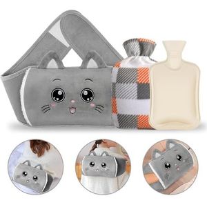 Aoreun Warmtefles met overtrek, 2 liter rubberen warmwaterkruik met zachte pluche overtrek, voor pijnverlichting van buik, rug, beenisolatie voor pijnverlichting, artritis en sportblessures, grijs