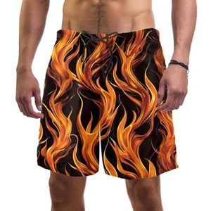 PAFEFO Nieuwigheid boardshorts voor heren, strandvakantie, feest, sneldrogend badpak met gouden brandende vlammen ontwerpen, Gouden Brandende Vlammen, L
