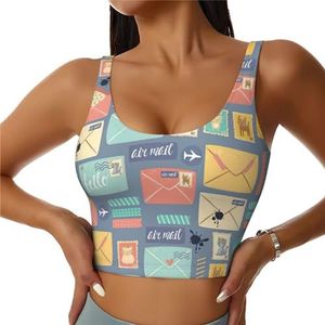 Postal Briefpapier Print Comfortabele Vrouwen Sport Vest Yoga Workout Vest Voor Vrouwen Lichtgewicht Zomer, Zwart, S