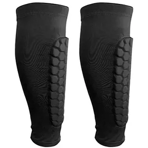 Pardofelis 2 Paar Scheenbeschermers voor Kinderen en Volwassenen, Kuitbescherming Ademend en Antislip, Voetbal Scheenbeschermers met Honingraatstructuur voor Jongeren Heren (Zwart Zwart, S