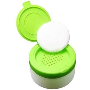 1 ST Lege Hervulbare Groene Plastic Baby Huidverzorging Baby Bad Puff Container Kit Talkpoeder Case Opslag Make-up Losse Doos Houder Potten met Pluis en Zeef voor Thuis en Reizen