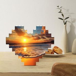 Bouwsteenpuzzel hartvormige bouwstenen zonsondergang strand puzzels blokpuzzel voor volwassenen 3D micro bouwstenen voor huisdecoratie bakstenen set