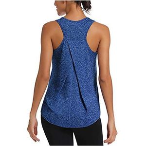 Lazzboy Tanktop Yoga Sport Dames Racerback Looptop Fitness Running Shirt Tops Sexy Solide Ademend Mouwloos Schoudervrij Vest Shirt Blouse, blauw, XL