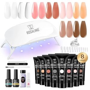 ROSALIND Gelnagelstarterset 8 kleuren, poly-nagelgelset met uv-lamp, basislaag en manicure-gereedschap, nagelverlengingsgel starterset voor professionele salon en thuis, doe-het-zelf