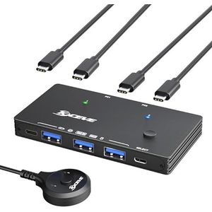 KCEVE USB 3.2 schakelaar voor 2 laptops - 10 Gbps - 2 ingangen 4 uitgangen - schakelaar voor 2 pc's, 4 USB-apparaten - gemeenschappelijk gebruik, printer, scanner, muis, toetsenbord, met 2