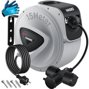 MASKO Kabelhaspel - 3-Voudige Aansluiting - Robuuste Wandmontage - Zwart