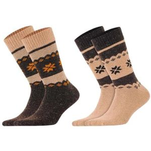 MEBY 2 paar alpaca sokken. Warme thermische sokken. Dikke pluizige wintersokken. Voorgewassen wandelsokken van alpacawol, beige-bruin 3097, 39-42 EU