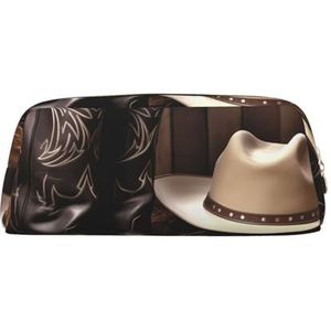 Cowboy zwarte hoed westernlaarzen bedrukt lederen etui draagbare reizen make-up tas grote capaciteit toilettas rits opbergtas voor vrouwen meisjes, Goud, Eén maat, Tas Organizer