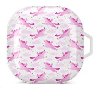 Roze en witte vliegende eenhoorns oordopjes hoesje compatibel met Samsung harde beschermhoes witte stijl