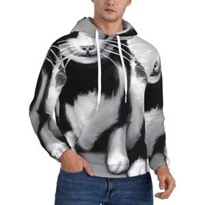 XTYGETY Zwart-witte Katten Print Volwassen Mannen Fleece Hoodies Sweatshirts Zachte Trui Sweatshirt Met Zakken Voor Mannen, Zwart, XXL