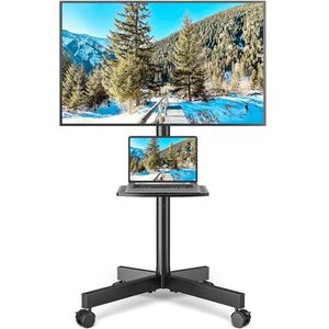 Rfiver Mobiele tv-standaard met wielen voor 32 ""-60 inch plasma LCD LED flatscreen/gebogen tv's tot 80 pond, Rolling TV Cart Monitorstandaard in hoogte verstelbaar met opbergplank, max Vesa 600x400 mm, zwart MT2001