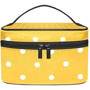 Lijn Kleurrijke Pijl Retro Make-up Tas Voor Vrouwen Meisjes Cosmetische Tassen Met Handvat Reizen Make-up Organizer Tas, Mosterd Geel Wit Polka Dot, 8.9x5.9x5.4 Inches, Make-up Pouch