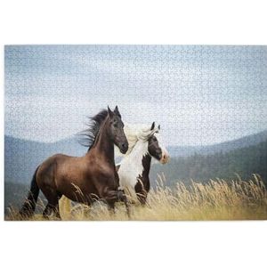 Paarden lopen kunst, puzzel 1000 stukjes houten puzzel familiespel wanddecoratie