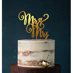 Cake topper, Mr & Mrs, kleurkeuze - taartsteker, taartfiguur acryl, taartstandaard etagère bruiloft bruidstaart taarttopper (goud (gespiegeld eenzijdig)) art.nr. 5070
