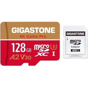 Gigastone 128GB micro SD geheugenkaart, 4K Game Pro , SDXC UHS-I A2 U3 V30, 100/50 MB/s lees- en schrijfsnelheid, geschikt voor Nintendo Switch, Compactcamera’s, GoPro action cam, micro sd card