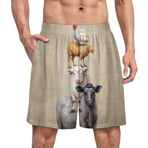 Boerderijdieren grappige pyjama shorts voor mannen pyjamabroek heren nachtkleding met zakken zacht