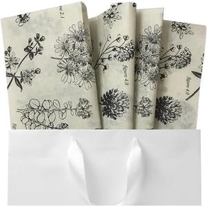 Boutique bedrukt zakdoekje voor geschenkverpakking met elegante botanische illustraties, decoratief zakdoekje - 24 grote vellen, 20x30