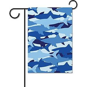 Blauwe Haaien Camouflage Grappige Tuin Vlaggen Voor Buiten Dubbelzijdig 12x18 Inch Decoratieve Huis Yard Vlag Gedrukt Gift Welkom