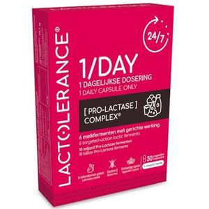 LACTOLERANCE 1/DAY I Lactase Precursor I 24-uurs bescherming - slechts één capsule per dag | Verbetert de vertering van lactose | Elk niveau van intolerantie | 1 maand microbiotische behandeling