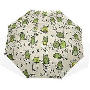 Rootti 3 Vouwen Lichtgewicht Paraplu Cartoon Groene Kikker Een Knop Auto Open Sluiten Paraplu Outdoor Winddicht voor Kinderen Vrouwen en Mannen