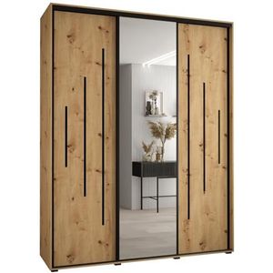 MEBLE KRYSPOL Davos 13 190 Kledingkast met drie schuifdeuren voor slaapkamer - Moderne Kledingkast met spiegel, kledingroede en planken - 235,2x190x45 cm - Artisan Artisan Black