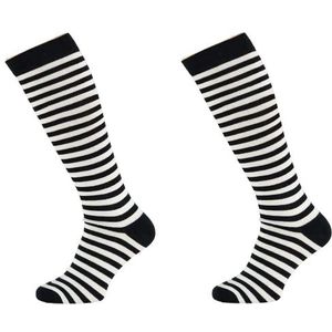 2 paar strepen strepen strepen kniekousen effen katoen rood wit blauw zwart Rainbow tot maat 46, 2 x zwart/wit, 36/41 EU