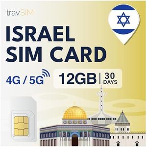 travSIM - Israël SIM-kaart - 12GB Mobiele Data - 4G/5G-snelheden - 30 Dagen Geldig