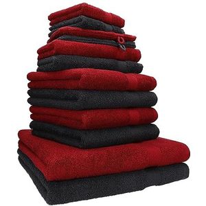 Betz Premium 12-delige badstof handdoekenset - 2 x lighanddoeken - 4 x handdoeken - 2 x gastendoekjes - 2 x washandjes - kleur robijnrood/grafiet