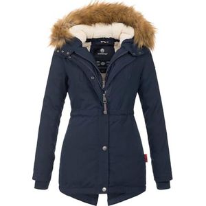 MARIKOO Designer B601 Winterparka voor dames, warme winterjas, Donkerblauw, XS