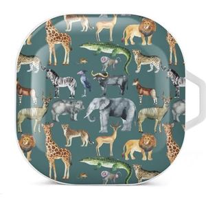 Wild Animals Oordopjes Hoesje Compatibel met Samsung Hard Shell Beschermhoes Wit-Stijl