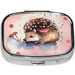 Leuke egel aquarel print pillendoos vierkant pillendoosje 2 compartimenten kleine metalen medicijnorganisator draagbare reizen pillendoos voor zak portemonnee schattige mini pillencontainer om