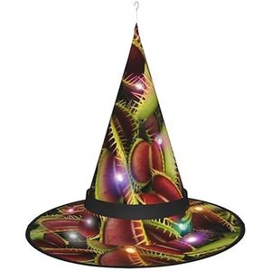 LAMAME Vleesetende plant bedrukt Halloween heksenhoed volwassen gloeiende puntige hoed Halloween kerstfeest decoratie hoed