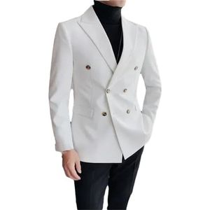 Herenmode slanke pak jas mannen dubbele rij knopen zakelijke blazers jas heren bruiloft solide blazers jas, Wit, XS
